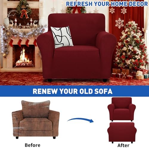 MAXIJIN Stretch Chair Cover Chair Slipcovers with Arms, 1-Piece Couch Sofa Chair Covers for Living Room, Non Slip Armchair Cover (31"-46") Furniture Protector Dogs Pet Friendly (Chair, Wine Red) - Image 2