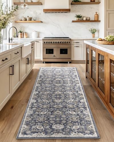 AMADA HOMEFURNISHING 2'6"x8' Washable Area Rug, Low-Profile Entryway Rug with Non-Slip Backing & Durable Edge Binding, Vintage Rug Pattern, Small Rugs for Entryway, Kitchen & Living Room - Image 3