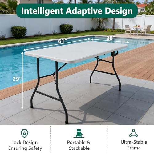 5FT Folding Table 2 Pack,Heavy Duty Plastic Foldable Tables with Carry Handles,Fold-in-Half Portable Utility Tables with Steel Legs for Party,Wedding,Banquet,Camping,Picnic,Event,Indoor Outdoor,White - Image 3