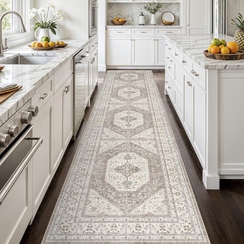 3x12 Runner Rug Washable Vintage: Non Slip Hallway Runners Brown/Beige - Image 2