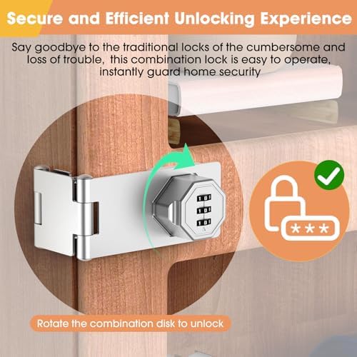 90 Degree Cabinet Locks with Combination, Mechanical Folding Door Latch, Keyless Password Rotary Hasp Latch Lock for Office File Cabinet, Drawers, Locker, Small Door, Cupboard (1, Silver) - Image 4