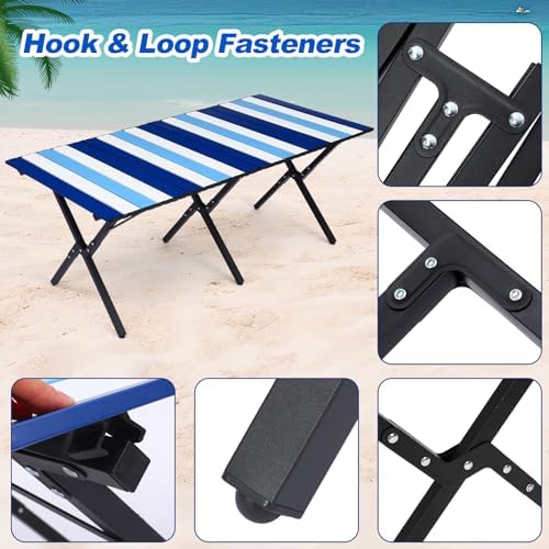 CroBlissful Beach Table Folding Camping Portable Table Striped White Aluminum Side with Carry Bag for Summer Camping Picnics and Outdoor Activities(48x24x18 in,Navy Blue) - Image 4
