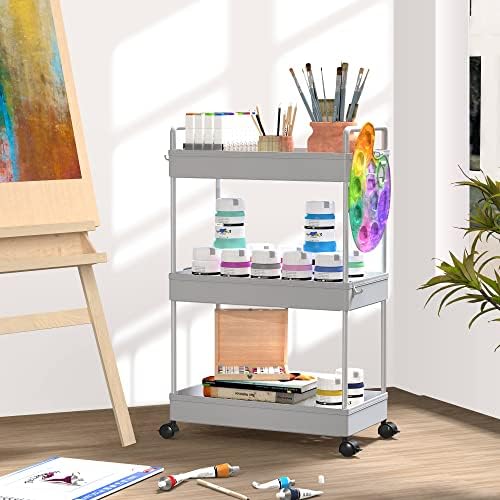 SOLEJAZZ 3 Tier Slim Rolling Storage Cart Organizer with Wheels, Gray - Image 5