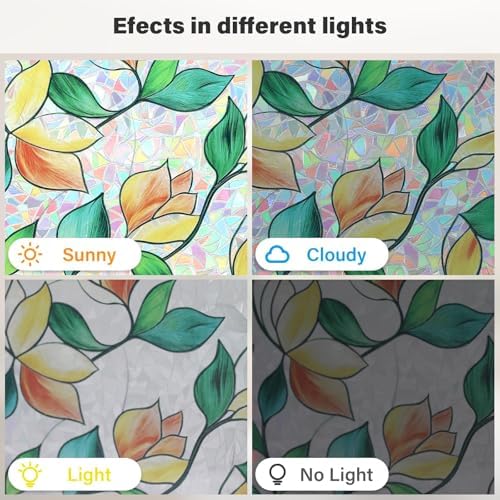 Finnez Window Privacy Film, Stained Glass Rainbow, Leaf, 23.6" x 157.4" - Image 5
