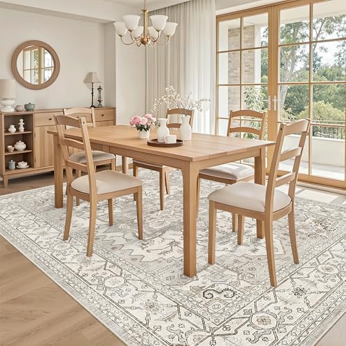 Madane 5x7 Area Rugs for Living Room, Non-Slip Washable Rug, Beige/Brown - Image 3