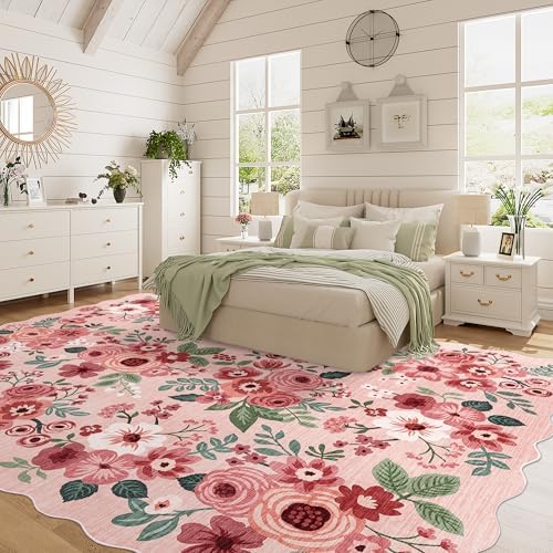 DUKINO 8x10 Area Rug for Living Room, Floral Washable Rug Non Slip, Pink - Image 3