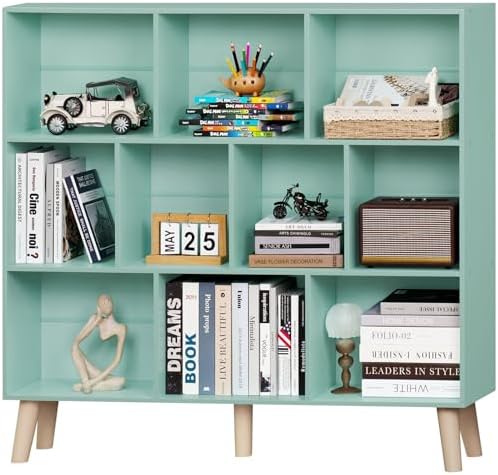 LEYAOYAO 10 Cube Bookshelf, Mid-Century Modern Book Shelf with Legs, Green by LEYAOYAO-Findtheshiningpointofyourideallife%EF%BC%81