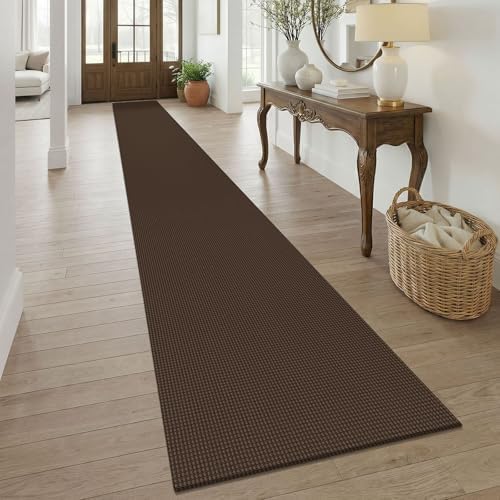 KOZYFLY Braided 2.5'x20' Runners Rugs for Hallway, Extra Long Washable Runner Rug, Woven Non Slip Kitchen Runner, Cotton Entryway Rug, Floor Carpet for Entry, Aisle, Hall, Brown/Dark Brown by KOZYFLY