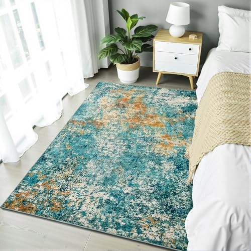 Modern Abstract 3x5 Rug, Non Slip Entryway Rug, Soft Machine Washable Rugs - Image 3