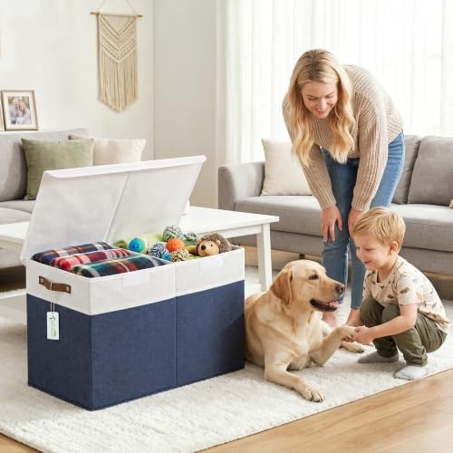 Bagnizer Large Toy Storage Box with Lids, Collapsible Sturdy Baby Storage Organizer Chest Bin Basket for Kids, Boys, Girls, Playroom, Nursery, Bedroom, Closet 25"x13"x16" (Navy Blue and White) - Image 6