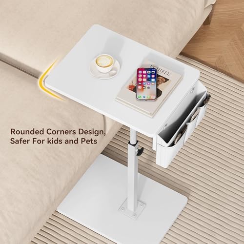 Vagusicc Sofa Armrest Tray Table for Couch, 360° Swivel Height Adjustable TV Tray Table for Small Spaces, Snack Side Table for Couch, Bed, Chair, C Shaped End Side Table for Eating, Reading, Laptop - Image 3