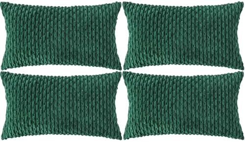 Set of 4 Dark Green Decorative Throw Pillow Covers 12x20 Inch Corduroy Pillow Covers for Bed Couch Sofa Living Room Soft Cushion Cases by Cozoomy
