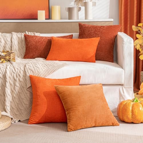 MIULEE Chenille Fall Throw Pillow Covers Bright Orange 18x18 Pack of 2 - Image 2