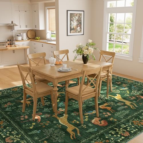 DUKINO 9x12 Area Rug for Living Room, Washable Animal Rug Non Slip, Green - Image 6