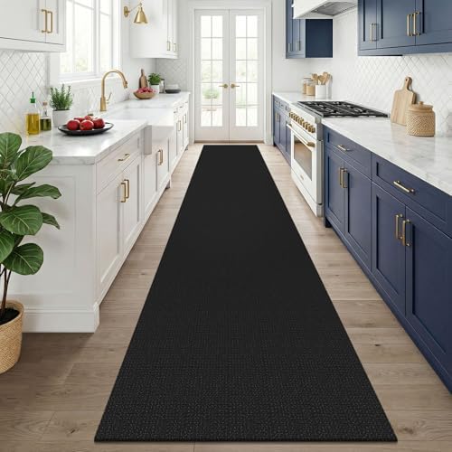 KOZYFLY Black 3x14 Runners Rugs for Hallway, Long Washable Runner Rug, Woven Non Slip Kitchen Runner, Flatweave Entryway Rug, Floor Carpet for Entry, Aisle, Hall, Black/Dark Grey - Image 2