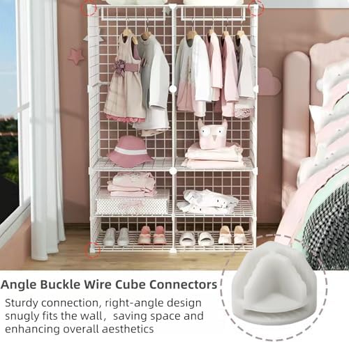 10Pcs Wire Cube Connectors, White Wire Cube Storage Connectors Corner Wire Grid Cube Shelf Plastic Connectors Clips for Wire Cube Storage Shelving Unit and Modular Closet Organizer, SATONBEYI - Image 5