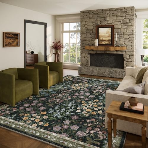 Area Rugs 9x12 Living Room: Washable Rugs for Bedroom Vintage Stain Resistant Non Slip Low Pile Soft Large Carpet for Kitchen Dining Room Farmhouse Kids Room Nursery Playroom by palohom