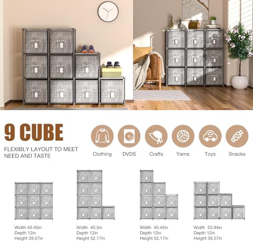 LUKYTOWER 9 Cube Closet Organizer + 9 Bins + Labels - Image 5