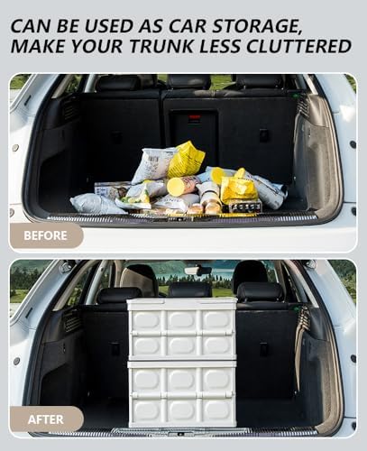 2 PCS Collapsible Storage Bins Box with Lids and Handle, 30L 8Gal Portable Storage Crate Containers Totes, Instacrate Stackable Foldable Camping Basket Supplies for Fishing Car RV, Office (Black) - Image 5