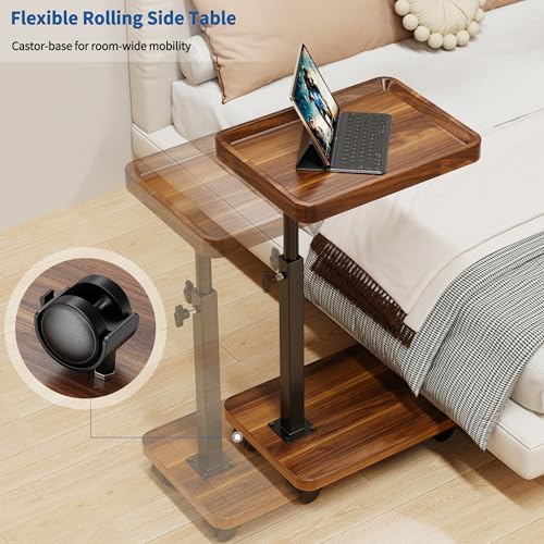 C Table with Wheels, Adjustable Height, 360° Swivel Bed Tray Table - Image 4