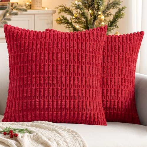 MIULEE Corduroy Decorative Throw Pillow Covers 16x16 Red Pack of 2 by MIULEE