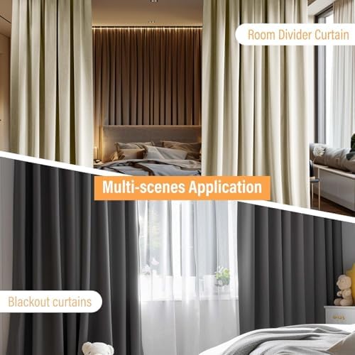 MaKefeile Room Divider Curtains with Flexible Ceiling Curtain Tracks Set,100% Blackout Floor to Ceiling Curtains Patio Sliding Door Curtains (Dark Grey Drape & Black Rail W 12.5 × H 7 FT) - Image 2