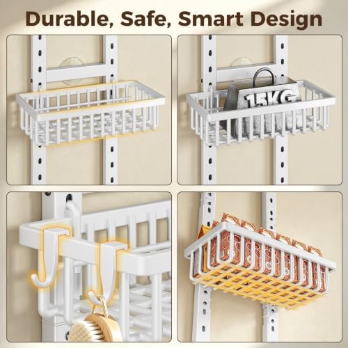 POKIPO 9 Tier Narrow Over The Door Pantry Organizer, 2 in 1 Wall Mount or Hanging Spice Rack with Adjustable Deep Basket, Heavy-Duty Seasoning Organizer and Storage for Kitchen Closet Bathroom (White) - Image 6
