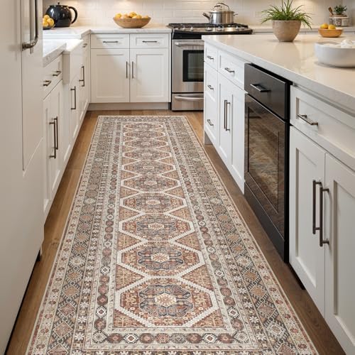 Ksrau 3x12 Runner Rug Washable Vintage: Non Slip Hallway Runners Brick by Ksrau