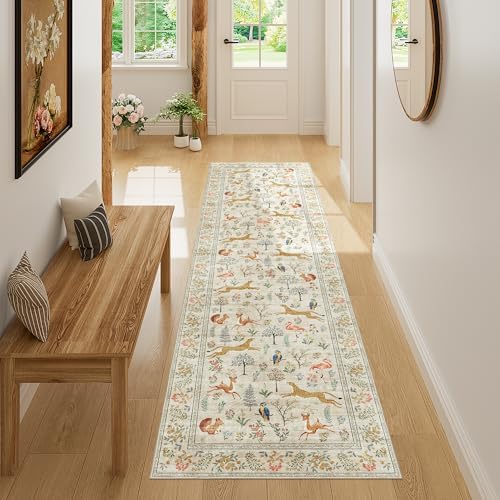 DUKINO 2x7 Runner Rug for Hallway, Washable Kitchen Rugs Non Slip, Beige by DUKINO