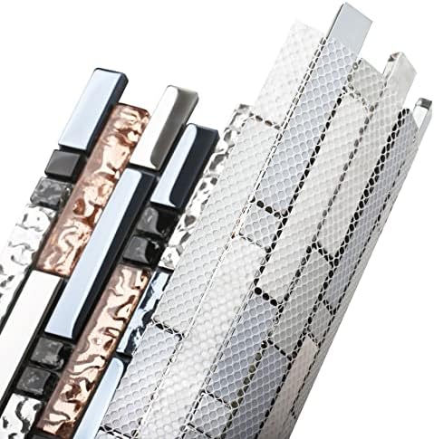 Blujellyfish Mosaic Tiles Crystal Glass Tile Rose Gold Interlocking Chrome Silver Black Ink Blue Mosaic Bath Kitchen Fireplace Decor TSTGT107 (5 Square Feet) - Image 4