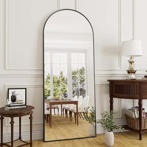 Rowjut 64"x21"Floor Mirror Arched Full Length Mirros, Mirror Floor Length Standing Hanging or Leaning & Large Full Body & Wall Mirror for Bedroom, Living Room, Aluminum Frame, Black by Rowjut