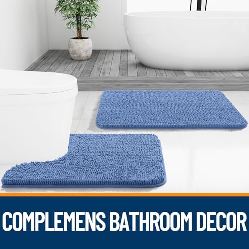 OLANLY Bathroom Runner Rugs 44x24, Soft Absorbent Chenille Bath Rugs, Rubber Backing Quick Dry, Machine Washable Long Bath Mats for Bathroom, Tub and Shower, Home Decor Accessories, Cornflower Blue - Image 7