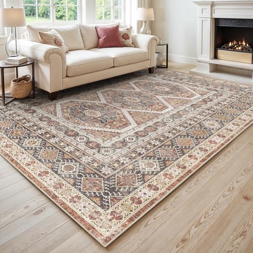 10x12 Area Rug Washable Vintage: Non Slip Living Room Large Rugs Brick by Ksrau