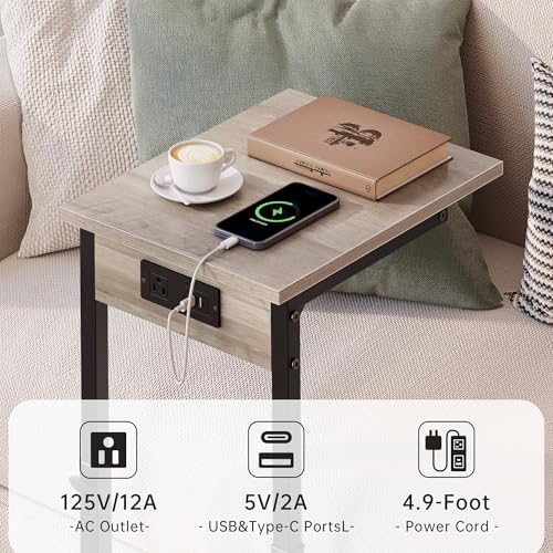 Vagusicc C Shaped End Table with Charging Station, Adjustable Height Side Table for Couch, C Table End Table Couch Table that Slide Under, Sofa Table TV Tray Arm Tables for Living Room, Bedroom, Gray - Image 7