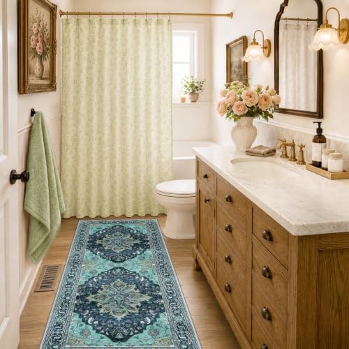 RELEANY Washable Area Rug, Runner 2'x6', Teal - Image 2