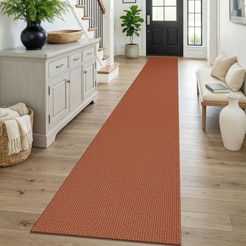 KOZYFLY Orange 2x16 Runners Rugs for Hallway, Extra Long Washable Runner Rug, Woven Non Slip Kitchen Runner, Cotton Entryway Rug, Floor Carpet for Entry, Aisle, Hall, Burnt Orange/Tan by KOZYFLY