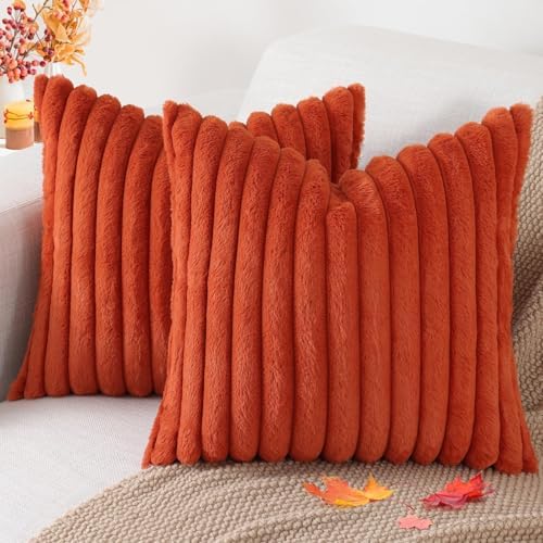 Pallene Faux Fur Fall Decorative Throw Pillow Covers 26x26 Set of 2, Rust by PALLENE