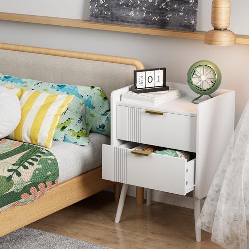 Aenuert White Nightstand Modern Bedside Table with 2 Storage Drawer, Small Night Stand, Wooden Sofa Side Table for Bedroom,Study Room and Small Spaces - Image 4
