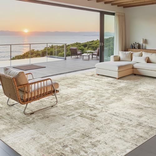 Soalmost 10x12 Area Rugs for Living Room Washable Rug Abstract Beige/Gray by Soalmost