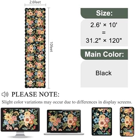 DUKINO 2.6x10 Runner Rug for Hallway, Floral Washable Rug Non Slip, Black - Image 2