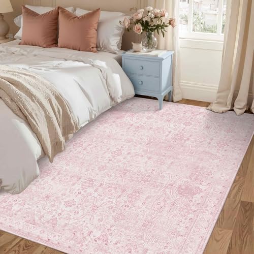 Rugxara Pink 3x5 Rug for Entryway Girls Nursery Bedroom Washable Area Rugs - Image 4