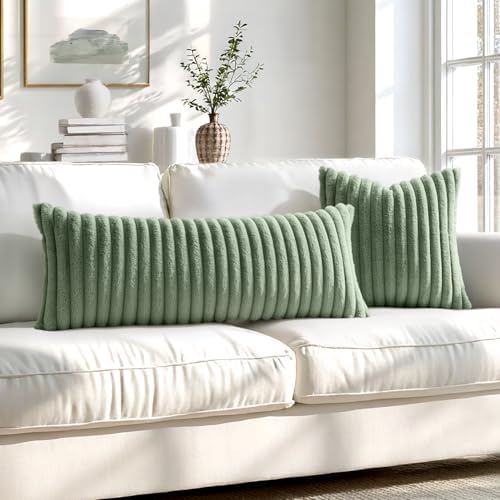 MIULEE Faux Fur Decorative Throw Pillow Covers 20x20 Set of 2 Sage Green - Image 7