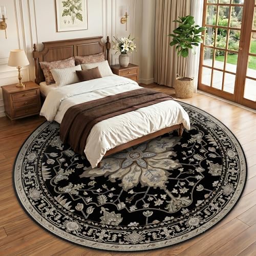RELEANY Washable Area Rug, Round 10ft, Black/Neutral - Image 2