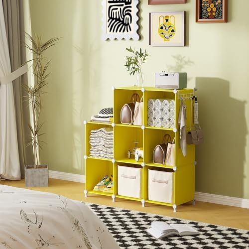 AWTATOS Cube Storage Organizer, 8 Cube Closet Organizers Stackable, Yellow - Image 4