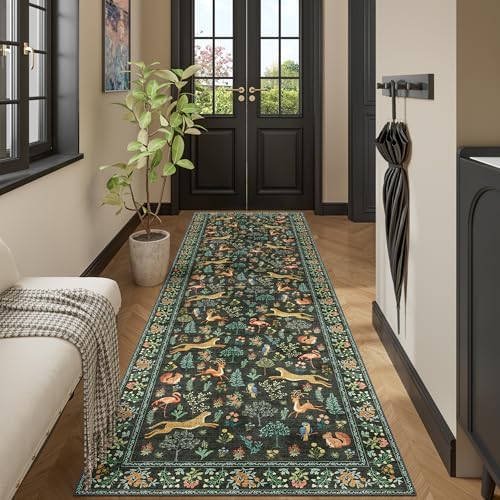 DUKINO 3x10 Washable Runner Rug, Non Slip Animal Rug for Hallway, Black by DUKINO