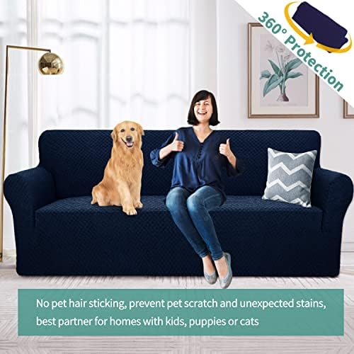 YEMYHOM Couch Cover Latest Jacquard Design High Stretch Extra Large Sofa Covers Pet Dog Cat Proof Oversized Slipcover Non Slip Magic Elastic Furniture Protector (XL Sofa, Navy) - Image 2