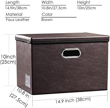 PRANDOM Foldable Storage Bins with Lids [5-Pack] Leather Fabric Collapsible Storage Boxes Organizer Containers Baskets Cube with Cover for Bedroom Closet Office Nursery Brown 14.9x10.8x10 - Image 6