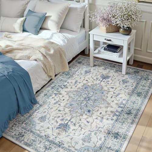 RELEANY Washable Area Rug, 3'x5', Blue/White/Gray by RELEANY