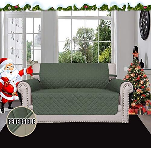 Easy-Going Reversible Couch Cover, 2 Cushion Sofa, Greyish Green/Beige - Image 2