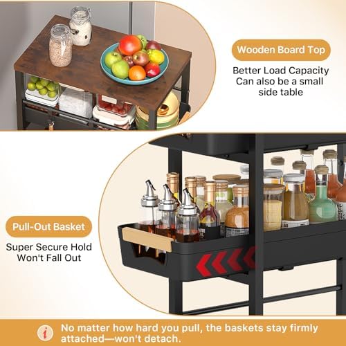 SUNALLY Slim Storage Cart with Wheels, Narrow Kitchen Rolling Cart, Black - Image 2
